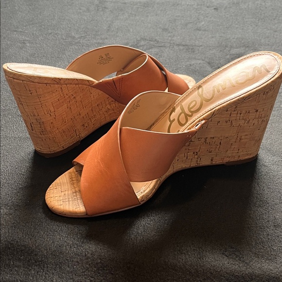 Sam Edelman Nahla Tan Brown Crisscross Leather Wedge Sandals 8.5 women’s - Picture 7 of 9